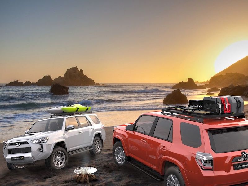 Front Runner SlimLine II 3/4 Size Roof Rack Kit on 5th Gen Toyota 4Runner with kayaks and jerry cans
