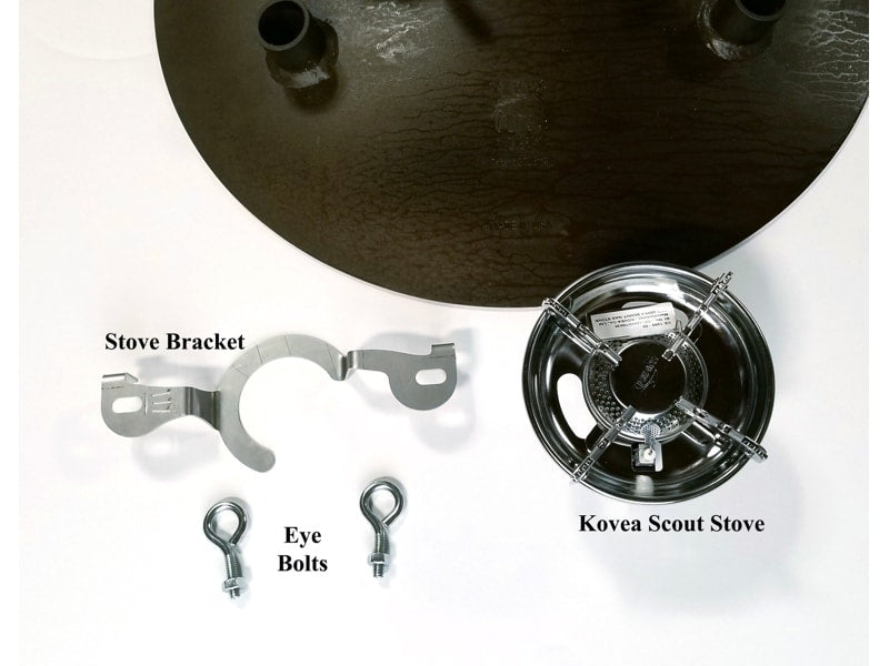 Brackets and hardware used to attach Kovea Scout Stove to Tembo Tusk Skottle