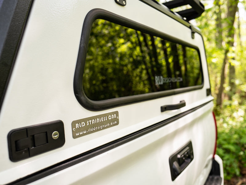 Detail of precision fit RLD canopy on toyota tacoma