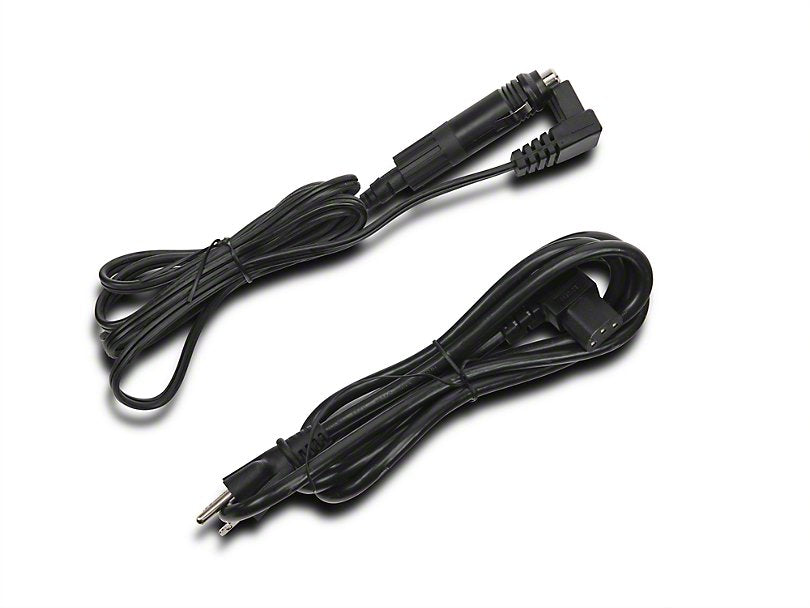 Two black 6ft electric cables for ARB fridge freezer. One cord has 3-prong 120V plug, the other a 12/24V plug
