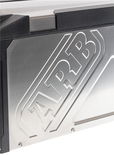 Detail of stainless steel exterior of ARB Elements Weatherproof Fridge Freezer