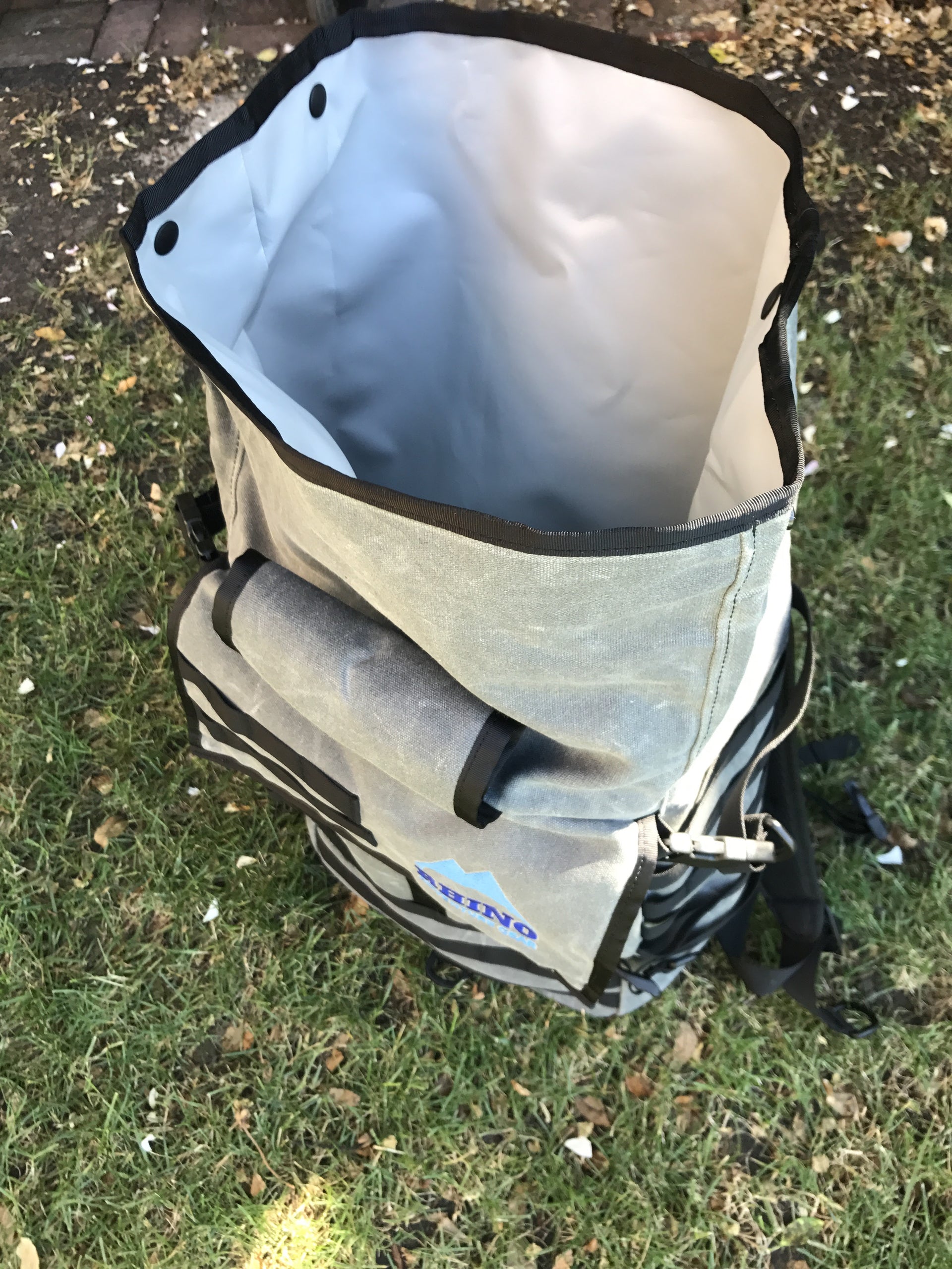 View inside waterproof inner lining of Rhino Adventure Gear's handmade Adventure Backpack