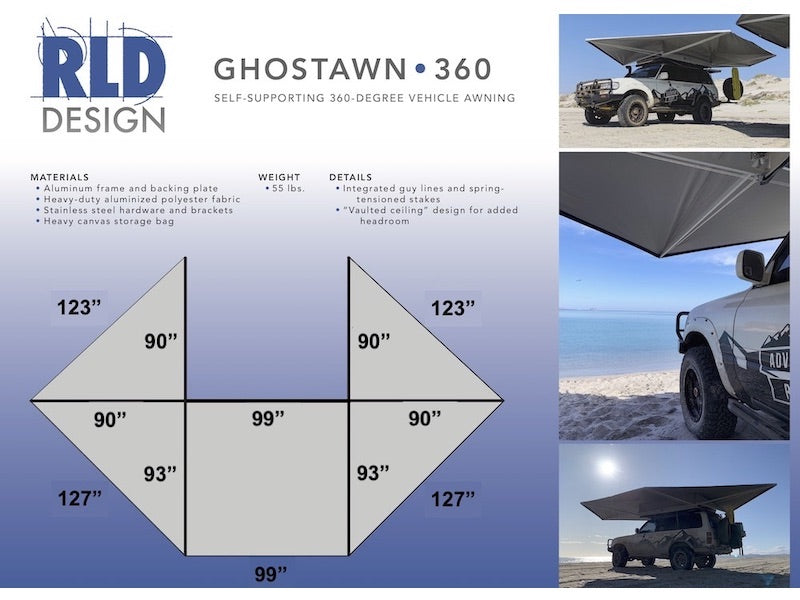 RLD GhostAwn 360 Self Supporting Awning Specifications and Dimensions