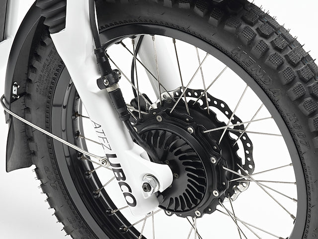 Ubco 2x2 front wheel suspension fork of 2018 street legal off-road electric adventure bike available at Rhino Adventure Gear
