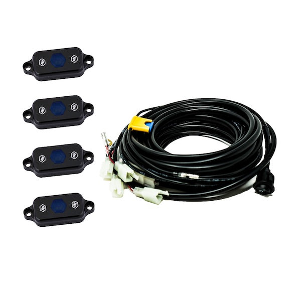 Baja Designs Blue LED Rock Light Kit with 4 LEDs and wiring