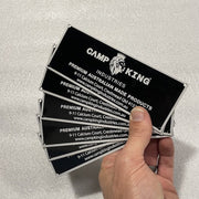 Camp King Industries Spare Name Badge that displays manufacturer's name, address and website