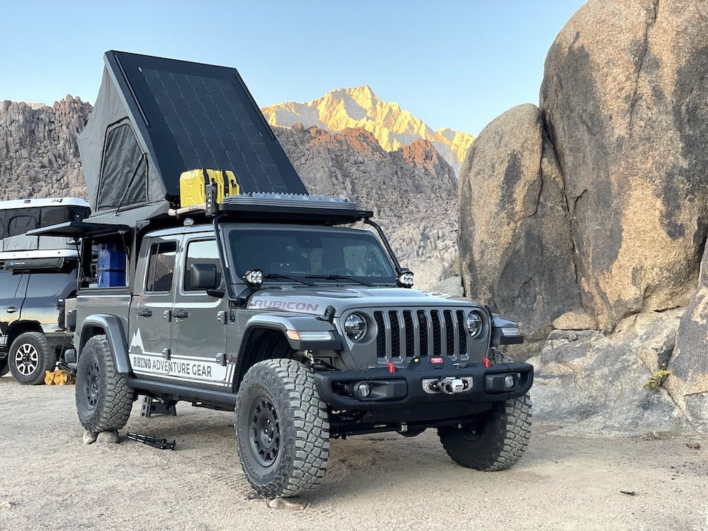 Camp King Outback Series Truck Cap with Roof Top Tent open