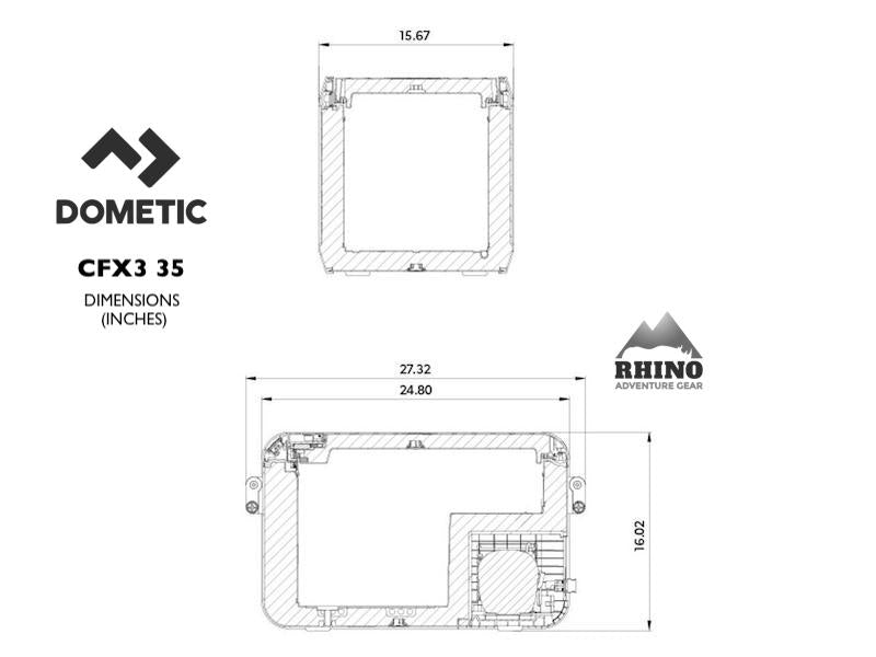 Dometic CFX3 35 Fridge Freezer- Dimensions Interior Exterior