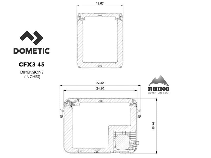 Dometic CFX3 45 Fridge Freezer- Dimensions Interior Exterior