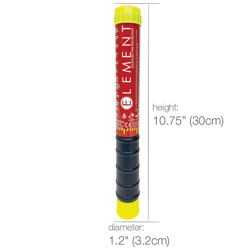 Element fire extinguisher with size specifications