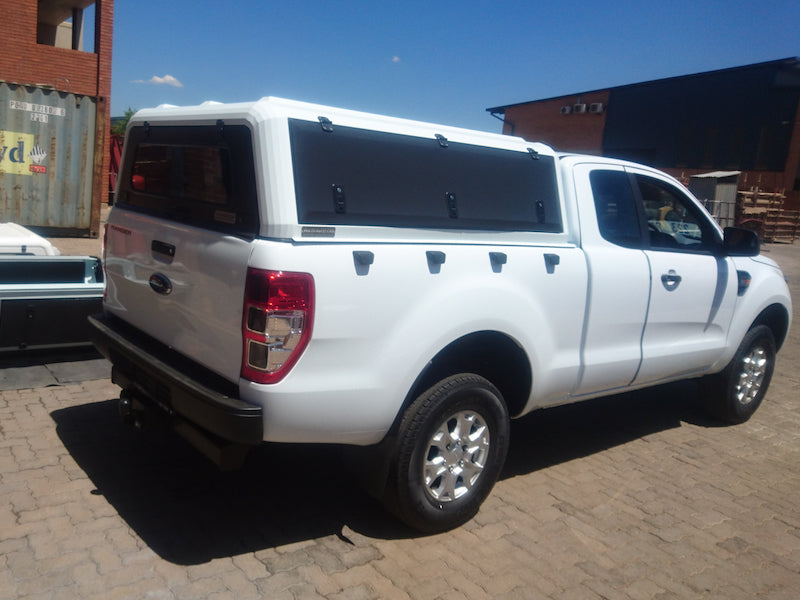 RLD Design stainless Steel Truck Cap for Ford Ranger shown in white with black doors