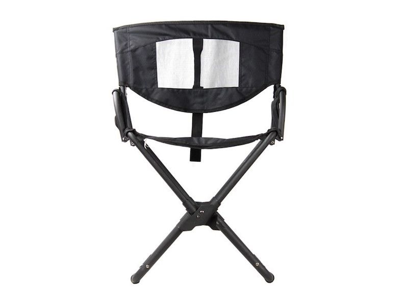 Front Runner Expander Chair all black camping chair shown set up with mesh backing and armrests resembling director's chair