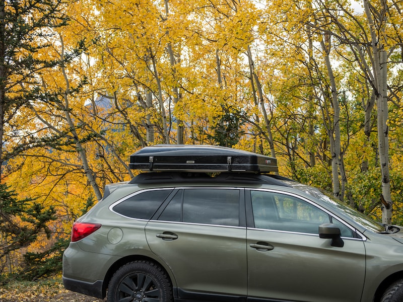 iKamper Skycamp Mini Roof Top Tent shown mounted Subaru Outback - closed