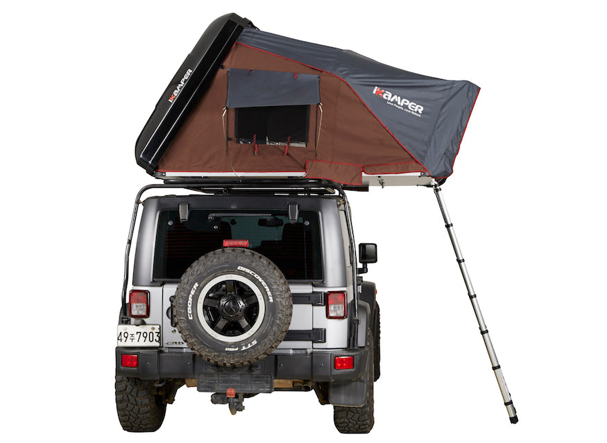 ikamper skycamp 2.0 roof top tent on jeep rubicon open rtt rear view
