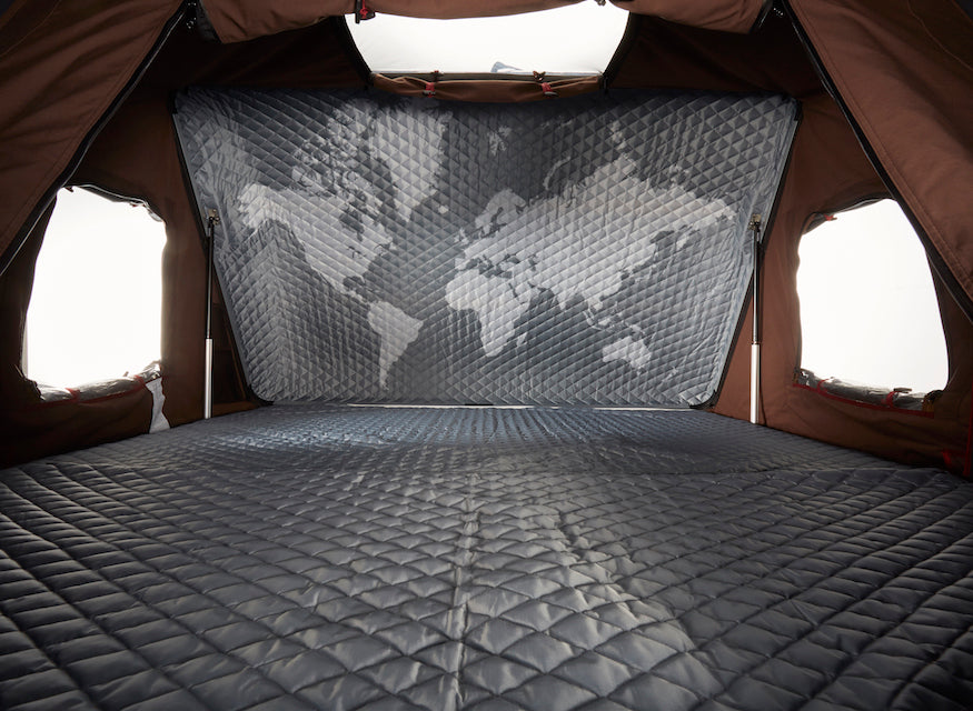 ikamper skycamp 2.0 roof top tent detail fabric world map graphic interior