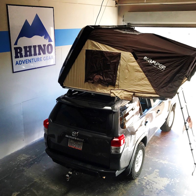 iKamper Skycamp roof top tent shown in Rhino Adventure Gear Showroom after installation