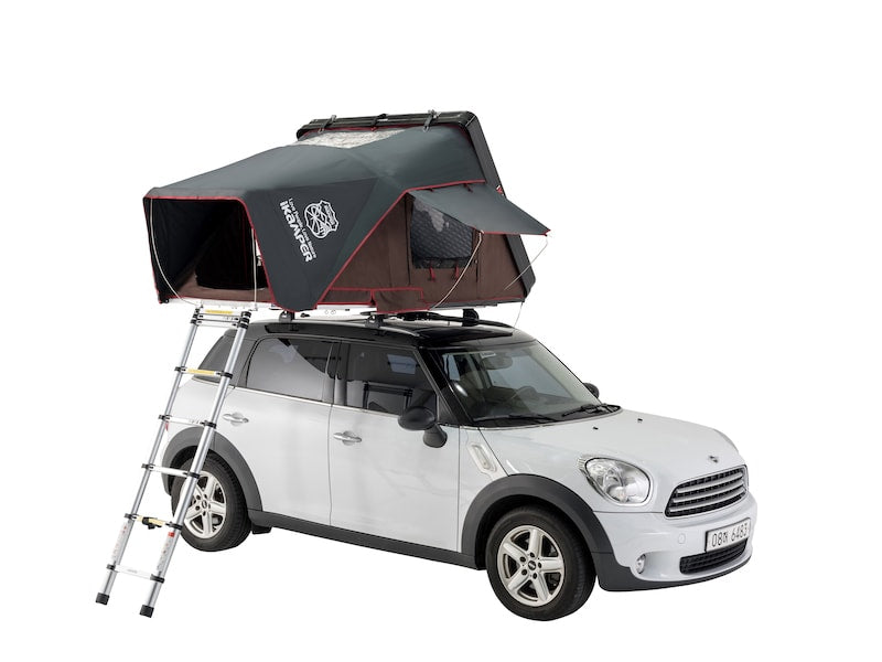 iKamper Skycamp Mini Roof Top Tent shown open on white Mini Cooper