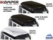 iKamper Skycamp Mini Roof Top Tent exterior shell options: black, white, Line-X black