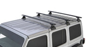 3 black vortex cross bars mounted on Rhino-Rack Backbone Roof Rack System for Jeep JL