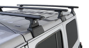 Detail of Rhino-Rack Vortex Cross Bars on Jeep JL Backbone Roof Rack System