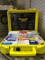 Outer Limit Supply Weekend Warrior First Aid Kit case laying open to display contents