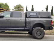 RLD Design Stainless Steel Canopy on gray RAM 2500 HD with twin doors and sliding window