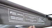 Overhanging panel of Batwing Awning with information on sun protection and supporting Cancer Council