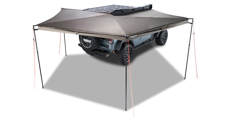 Rhino Rack Batwing Awning shown set up with 270 degree sun coverage