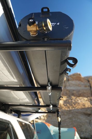 Detail of mounting system for Road Shower portable roof rack mounted shower
