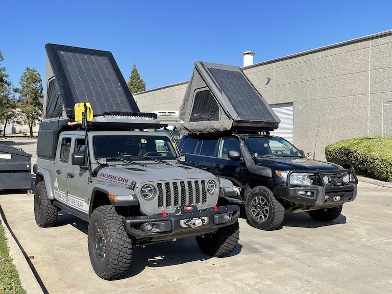 SolarKing 340W solar panels on CampKing Roof Top Tent and Camp King Outback Canopy Camper