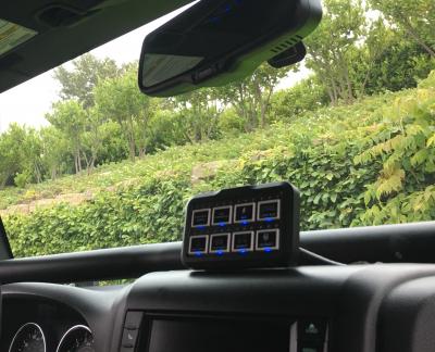 sPOD HD push button switch panel shown mounted to vehicle dashboard