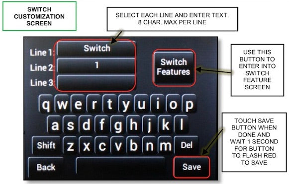 Annotated features of sPOD Bantam Touchscreen Switch Name Customization Menu