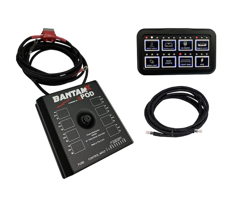 components of sPOD bantamX power distribution system with HD push button panel