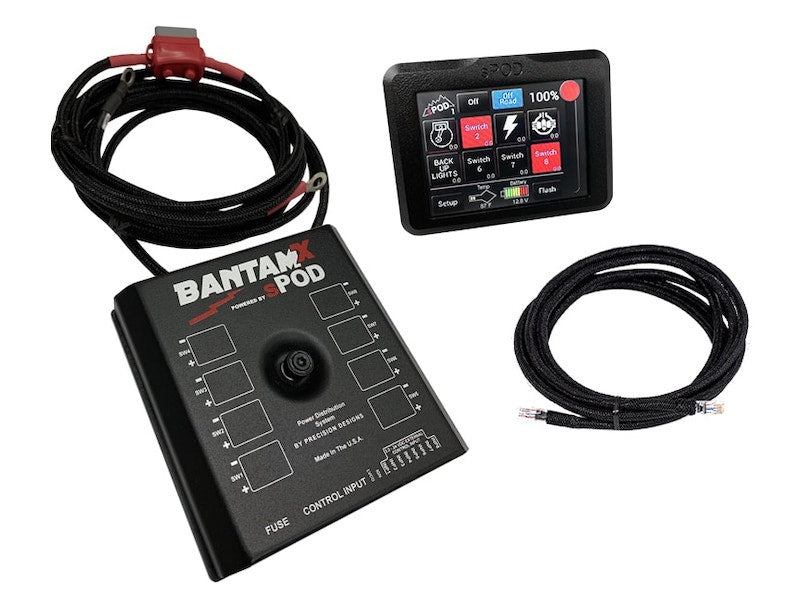Components of sPOD bantamX power distribution system with touchscreen panel
