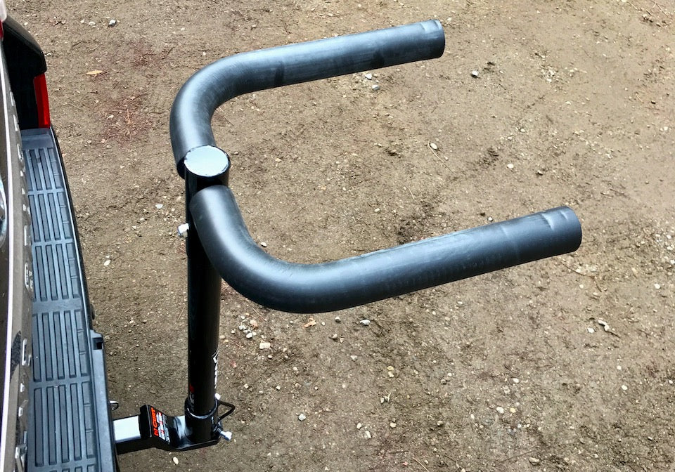 Overhead view of Ubco Towball Bike Rack mounted on vehicle without bike loaded