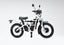 ubco 2x2 electric adventure bike shown mounted on the towball bike rack. No vehicle is shown in the image, just the bike and the bike rack demonstrating where the frame of the 2x2 bike would rest on the arms of the bike rack