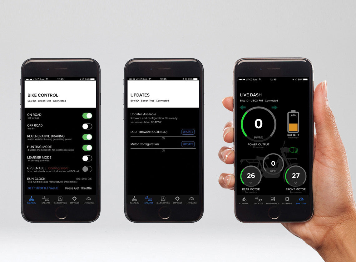 Ubco 2x2 2018 mobile phone app for street-legal off-road electric adventure bike available at Rhino Adventure Gear