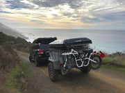 Ubco Towball Mount Bike Rack on off road trailer carrying Ubco 2x2 Electric Adventure Bike from Rhino Adventure Gear